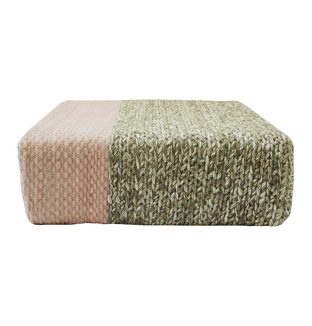 ZNTS Ira - Handmade Wool Braided Square Pouf | Natural/Silver Pink | 90x90x30cm IRA-90X90X30-14-1508